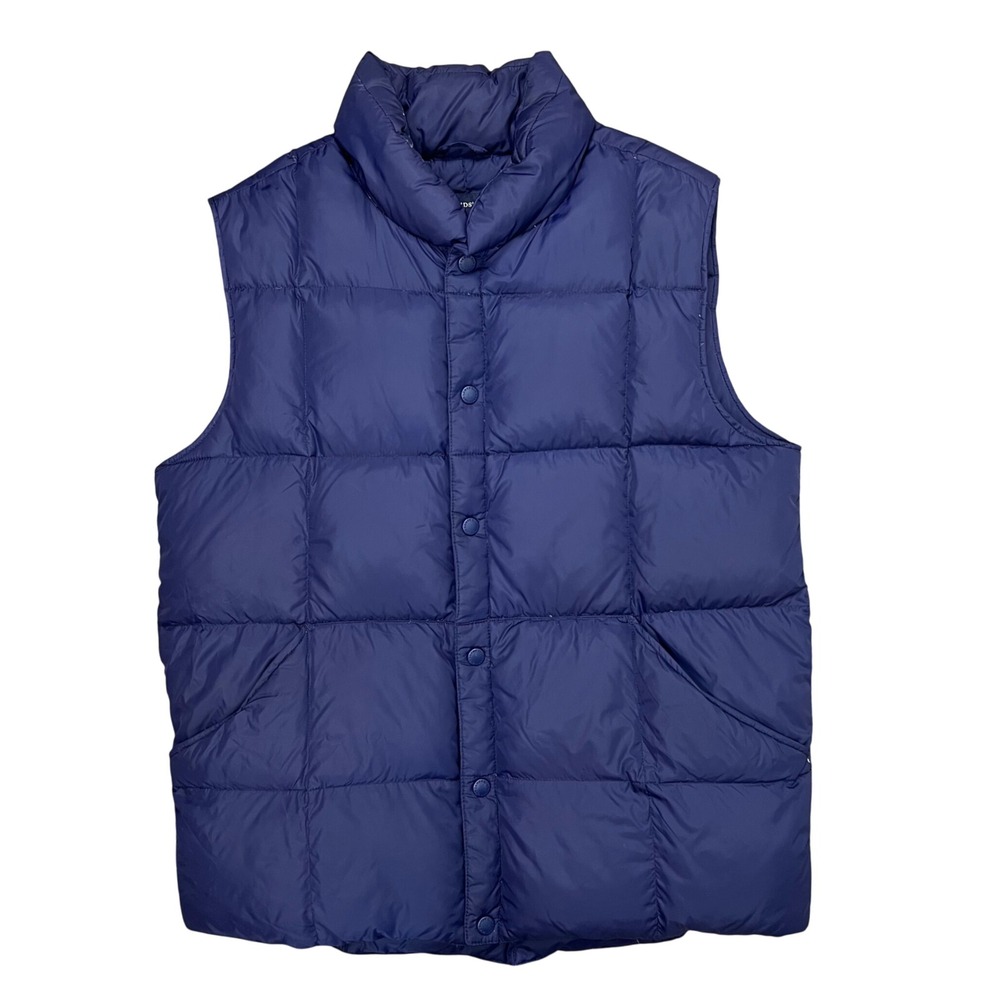 Lands' End Mens Navy Blue Down Puffer Vest Quilted Snap Front‎ Medium 38-40